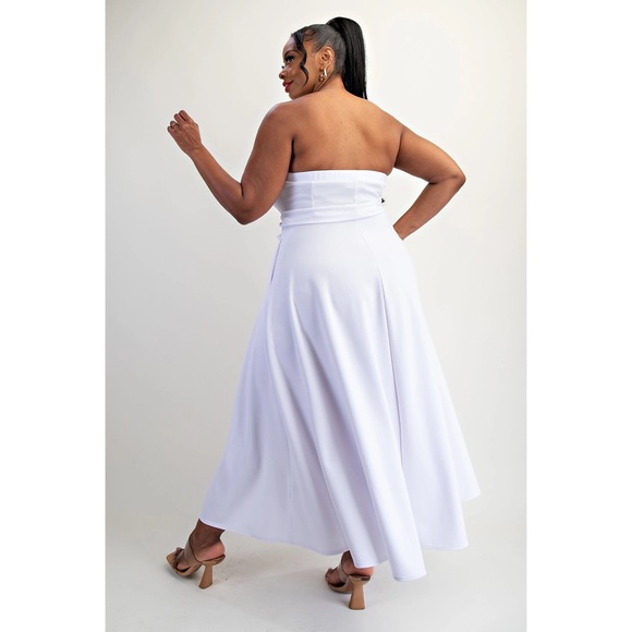 Elegant Strapless Pink Bow Midi Dress – Curvy Fit Party & Wedding Guest Style - Picture 8 of 8